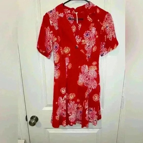 Free People Red Blue Hawaii Mini Dress XXS - Picture 8 of 14
